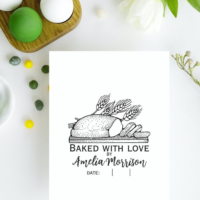 Rustic Bread Loaf/Baked with Kärlek/Namn/Date Stämpel (Rustic Bread Loaf/Baked with Love/Name/Date Rubber Stamp)