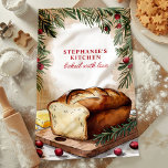 Rustic Bread Loaf Personlig jul Kökshandduk<br><div class="desc">Ta med en mysigt, rustik beröring till helgdag med den här personligen kökshandduk med en vackert illustrerad limpa av bröd. Den här utformningen, som är omgiven av festlig grej och kranbär, framkallar hettan hos hemmade bakverk. Anpassa den med ditt namn eller din kökstext om du vill skapa ett unikt och...</div>