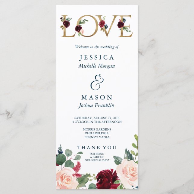 Rustic Breezy Burgundy Fall Wedding Program (Framsida)