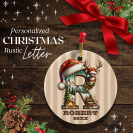 Rustic Brev R Mysigt Woodland jul Namn Julgransprydnad Keramik