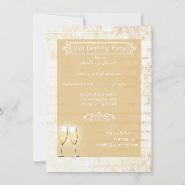 Rustic Brick 50:e Födelsedagsfest inbjudan (Framsida)