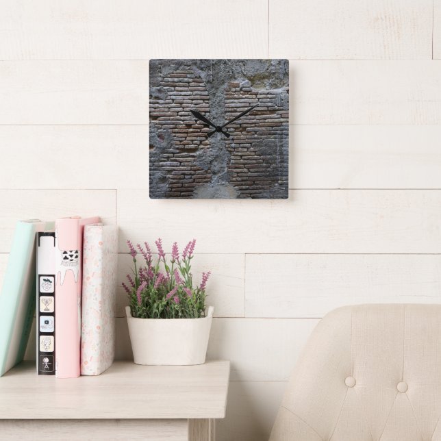 Rustic Brick Stone Wall Napoli 1 Fyrkantig Klocka (Läsesal)