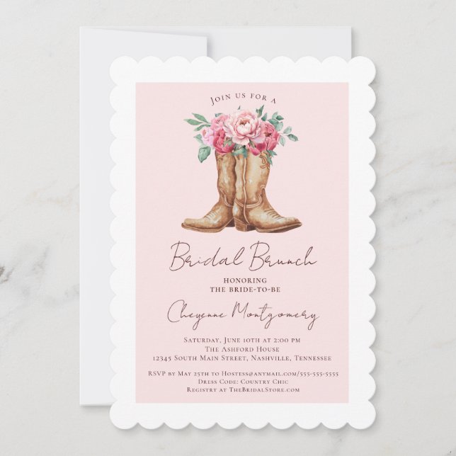 Rustic Bridal Brunch Cowgirl Chic Pink Floral Inbjudningar (Framsida)