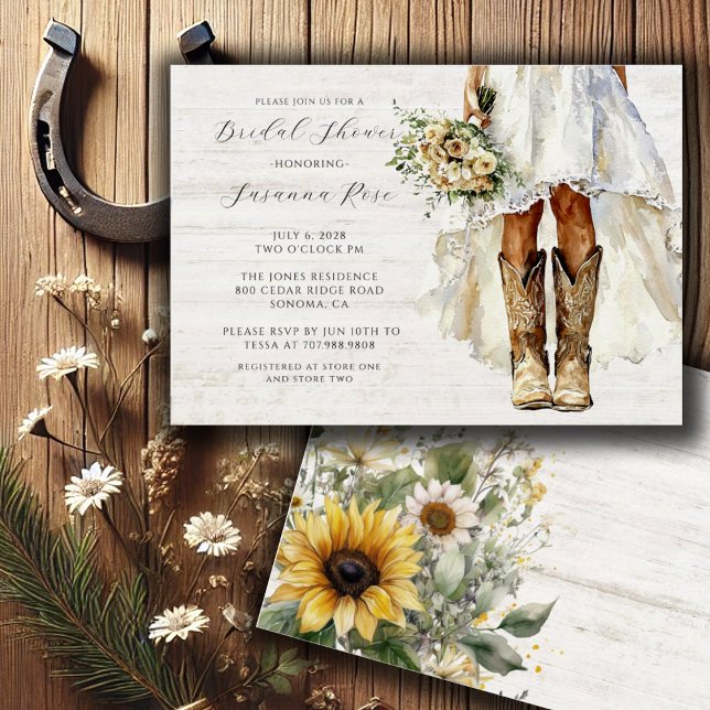Rustic Bride i Bröllop Dress och Cowgirl Boots Inbjudningar (Skapare uppladdad)
