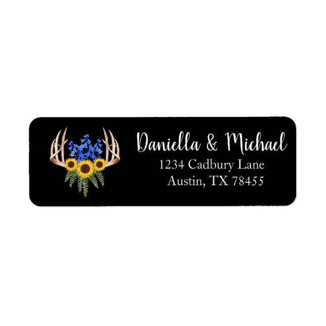 Rustic Bröllop Blommigt Antlers Adress Returadress Etikett (Framsidan)