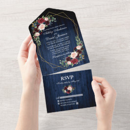 Rustic Bröllop Blommigt Burgundy Blue Wood Geo Ram