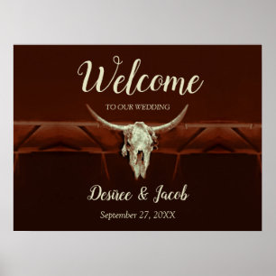 Rustic Bröllop Bull Skull Brown Land Western Poster