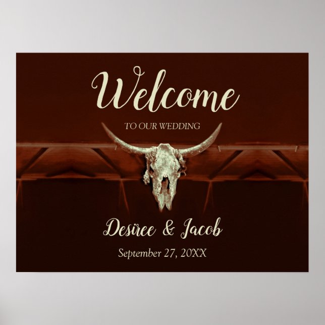Rustic Bröllop Bull Skull Brown Land Western Poster (Framsidan)