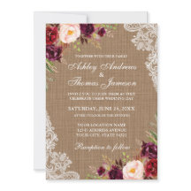 Rustic Bröllop Burlap Burgundy Blommigt Snöre Inbj