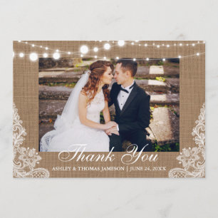 Rustic Bröllop Burlap Ljus Snöre Photo Tack Kort