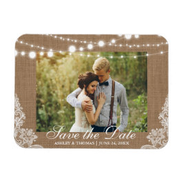 Rustic Bröllop Burlap Ljus Snöre Spara datumet Magnet
