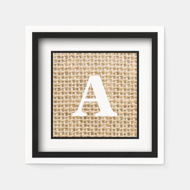 Rustic Bröllop Burlap Monogram Framed Pappersservett (Framsidan)