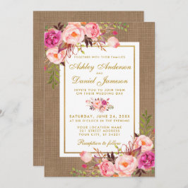 Rustic Bröllop Burlap Rosa Blommigt bröllopsinbjud Inbjudningar