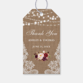 Rustic Bröllop Burlap Snöre Blommigt Tack Presentetikett