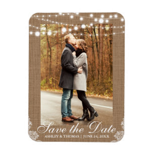 Rustic Bröllop Burlap Snöre Ljus Spara datumet Magnet