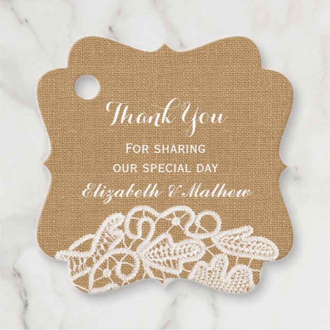 Rustic Bröllop Burlap Snöre Tack Gåvor Etiketter (Framsida)