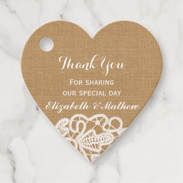 Rustic Bröllop Burlap Snöre Tack Gåvor Etiketter (Framsida)
