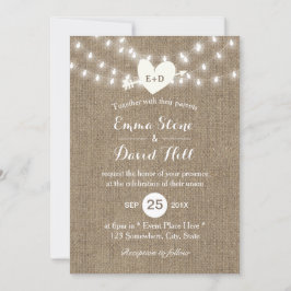 Rustic Bröllop Burlap String Ljus Arrow & Heart Inbjudningar