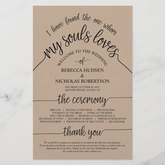 Rustic Bröllop Ceremony Program Brown Kraft Card (Framsida)