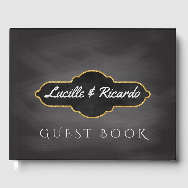 Rustic Bröllop | Chalkboard Monogram Gästböcker (Framsida)