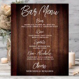 Rustic Bröllop Drink Menu Personlig Pub Poster