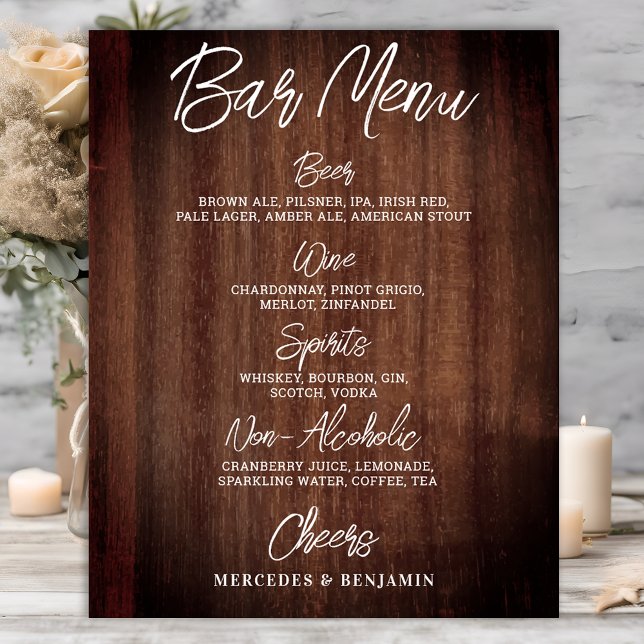 Rustic Bröllop Drink Menu Personlig Pub Poster (Skapare uppladdad)