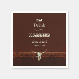 Rustic Bröllop Eat Drink Married Bull Skull Napkin Pappersservett
