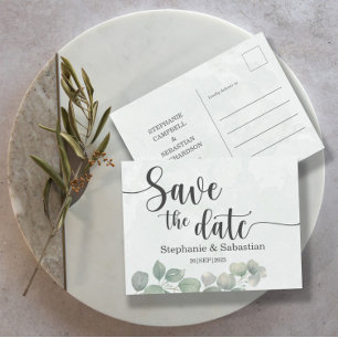 Rustic Bröllop Eucalyptus Grönt SPARA DATUM Vykort