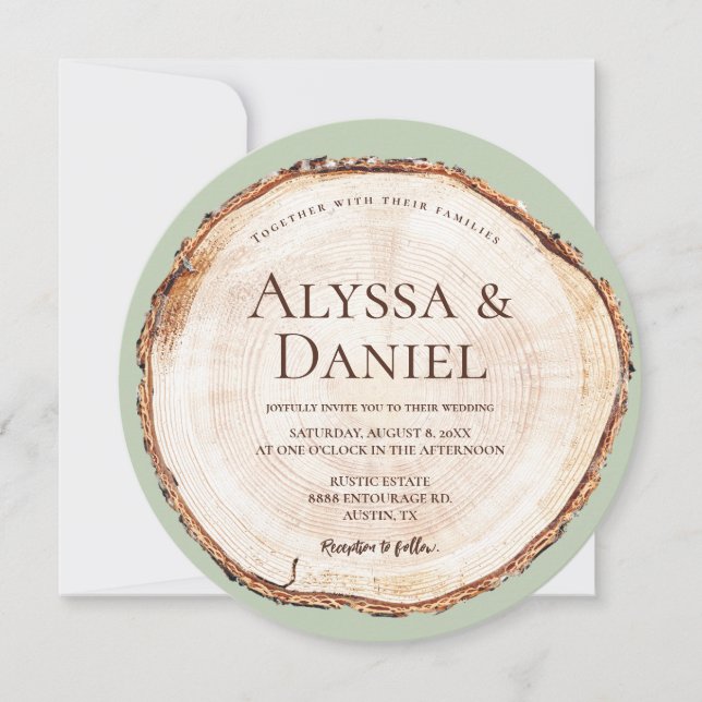 Rustic Bröllop Grönt  Anpassningsbar för träsnitts Inbjudningar (Framsida)