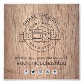 Rustic Bröllop Hashtag Sign - Wood Camera  Fototryck