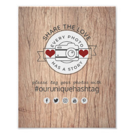 Rustic Bröllop Hashtag Sign - Wood Camera  Fototryck