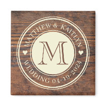 Rustic Bröllop Heart Monogram i Mörk Walnut