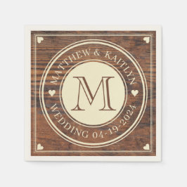 Rustic Bröllop Heart Monogram i Mörk Walnut Pappersservett
