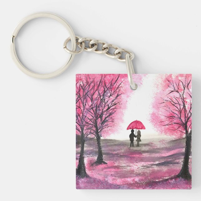 Rustic bröllop kärlek par körsbär blommar träd (Framsidan)