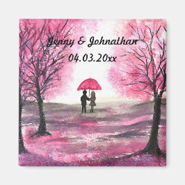 Rustic bröllop kärlek par körsbär blommar träd magnet