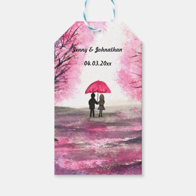 Rustic bröllop kärlek par körsbär blommar träd presentetikett (Framsidan)