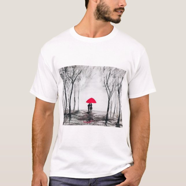 Rustic bröllop kärlek par röd paraplychic t shirt (Framsida)