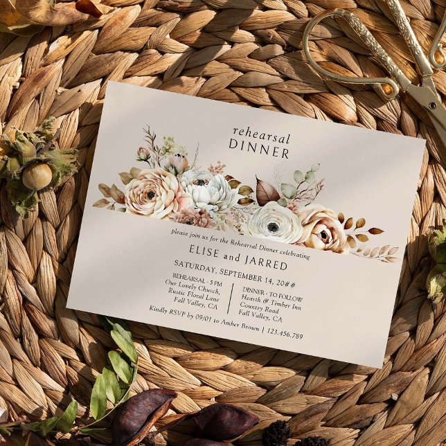 Rustic Bröllop Land Blommigt Rehearsal Dinner Inbjudningar (Rehearsal Dinner Invitation from Rustic Floral Brown Neutral Wedding Collection by Darling & May)