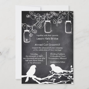 Rustic Bröllop Mason Burk Chalkboard Lovebird Inbjudningar