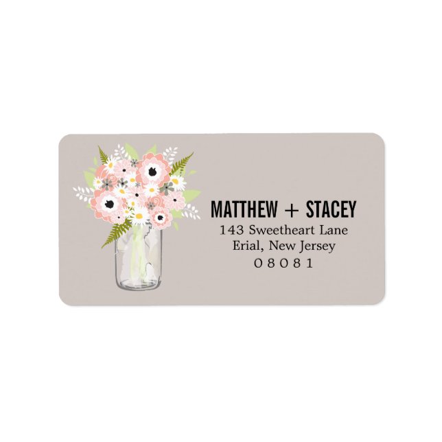 Rustic Bröllop Mason Burk och Blommigt Adressetikett (Framsidan)