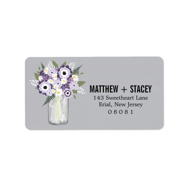 Rustic Bröllop Mason Burk och Blommigt Adressetikett (Framsidan)