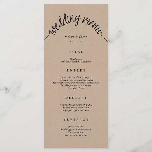 Rustic Bröllop Menu Brown Kraft Card Meny (Framsida)