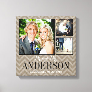 Rustic Bröllop Monogram Photo Collage Canvas