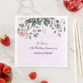 Rustic Bröllop Napkins blommigt rosa, dammblått. Pappersservett