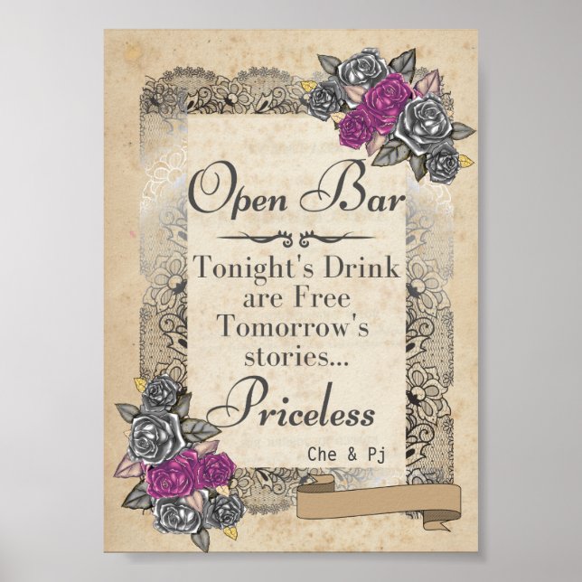 Rustic Bröllop Open Pub-tecken Poster (Framsidan)