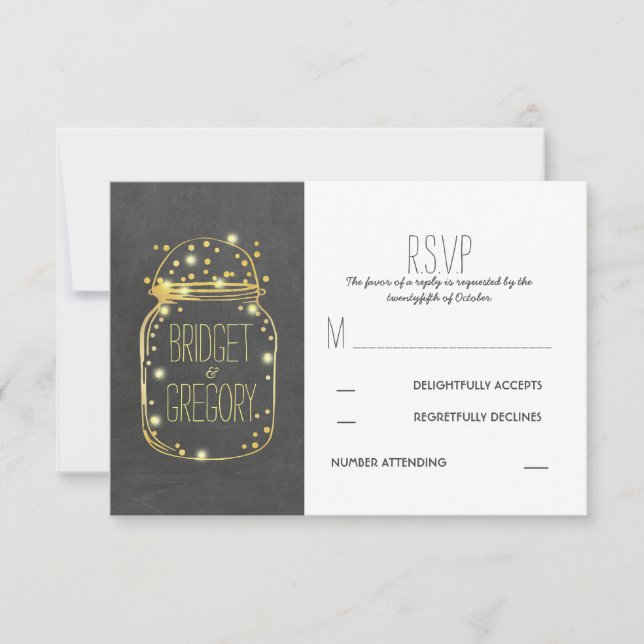 Rustic Bröllop OSA Card - GULD CONFETTI MASON BURK Kort (Framsida)