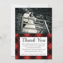 Rustic Bröllop Photo Tack Play Red Tartan Kort