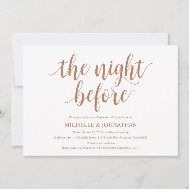Rustic Bröllop Rehearsal Dinner, koppar Färg Inbjudningar (Framsida)