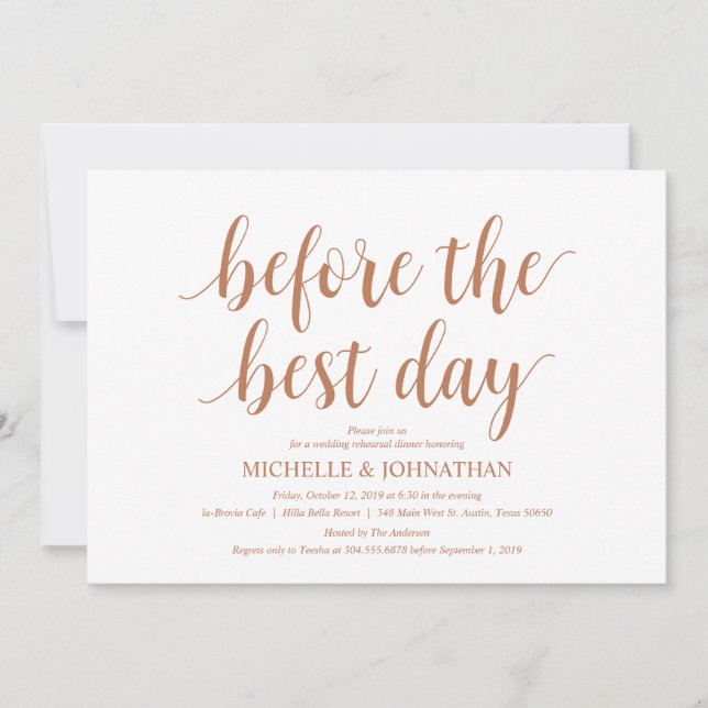 Rustic Bröllop Rehearsal Dinner, Modern koppar Inbjudningar (Framsida)