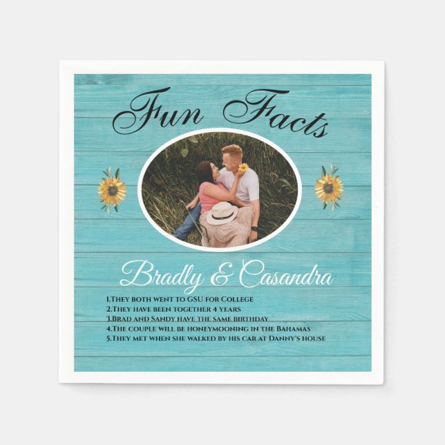 Rustic Bröllop Roligt Facts Solrosljust Teal Wood Pappersservett (Framsidan)